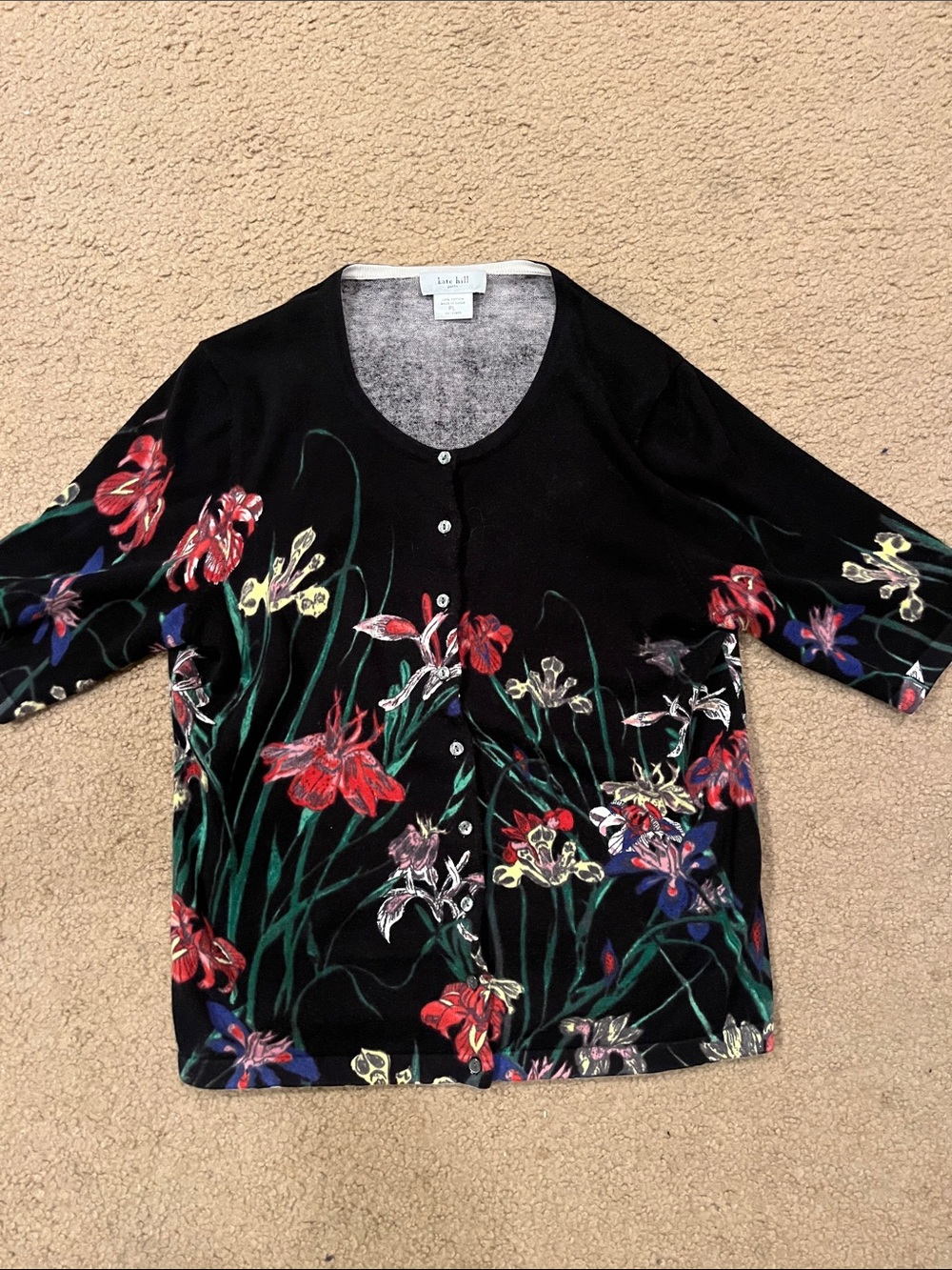 Kate Hill Black Floral Button-Down Top